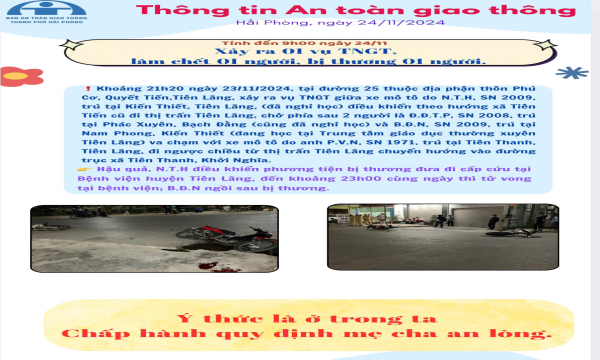 Thông tin an toàn giao thông ngày 24/11/2024
